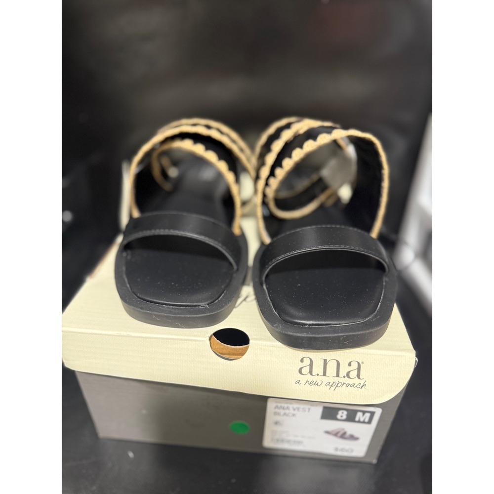 ANA By A New Approach Women's Black Braided Strap Slide Sandals Size 8M